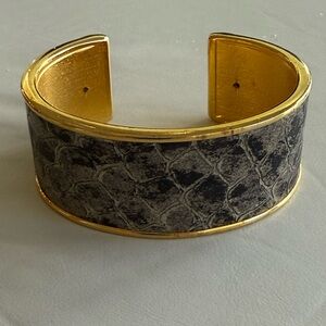 St. John Gold-Trim Gray Snake-Print Cuff Bracelet